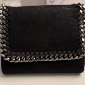 Stella McCartney Black Wallet with Silver Chain Detail